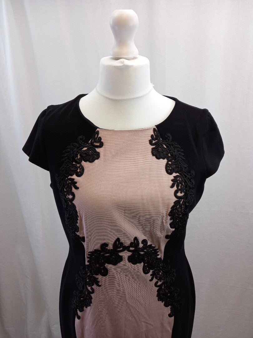 phase eight black and pink dress size 16 lace detail cap sleeves