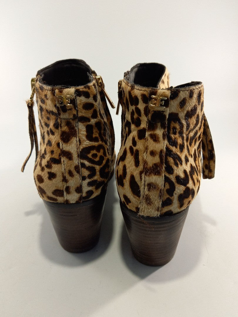 Sam Edelman Leopard Print Ankle Cow Hair Leather Cowboy Boots - UK 6.5