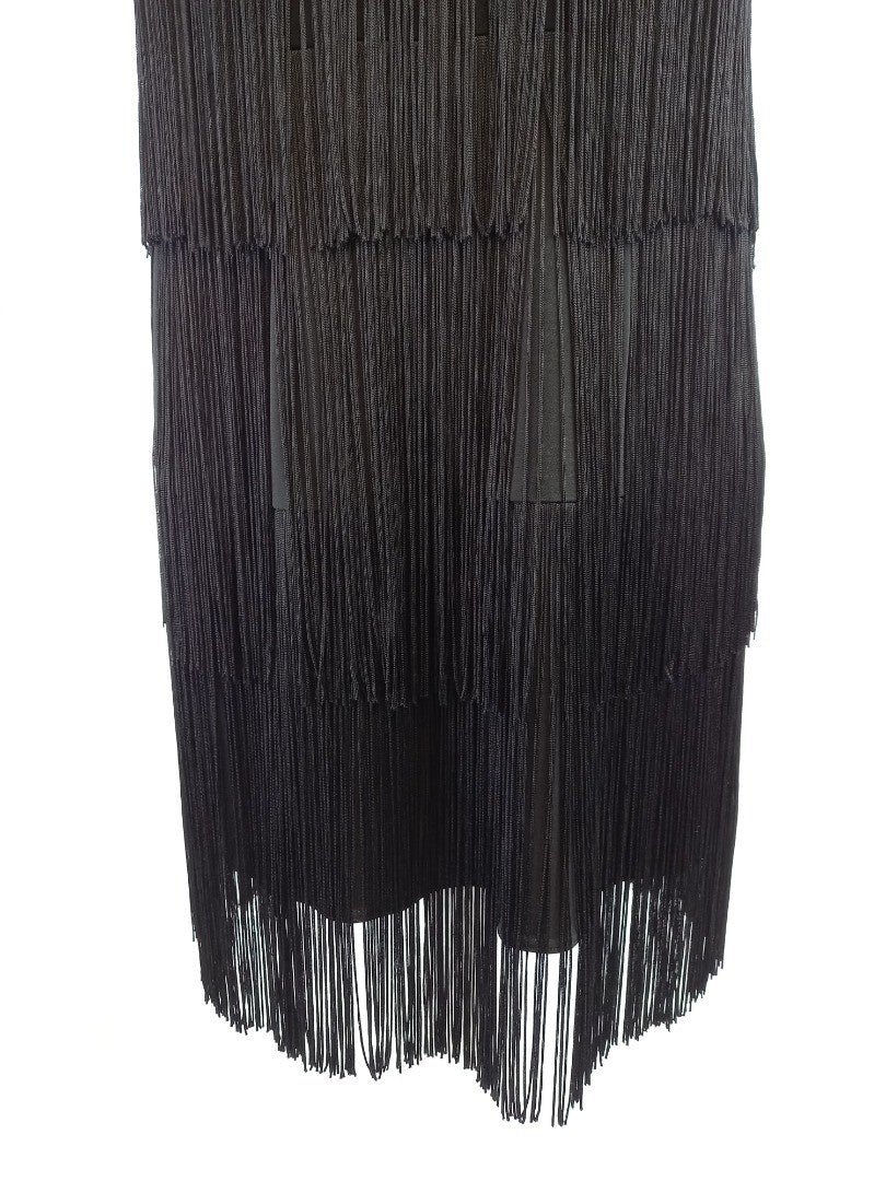 coast black tassel dress size 12 tiered fringe party prom adjustable straps