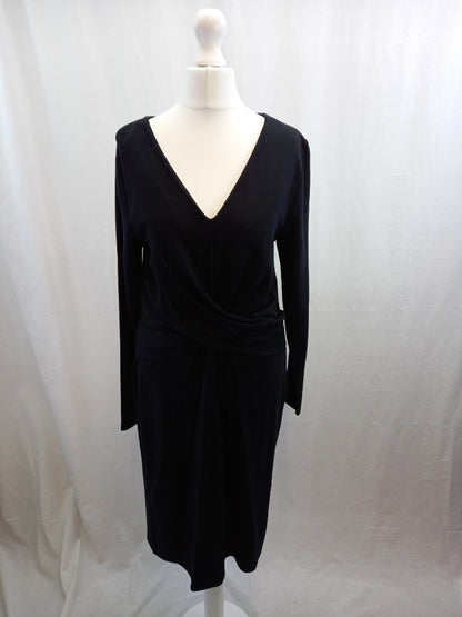 laura ashley dress black size 10 wrap front long sleeves zip back