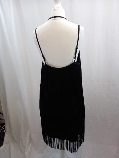 coast black tassel dress size 12 tiered fringe party prom adjustable straps