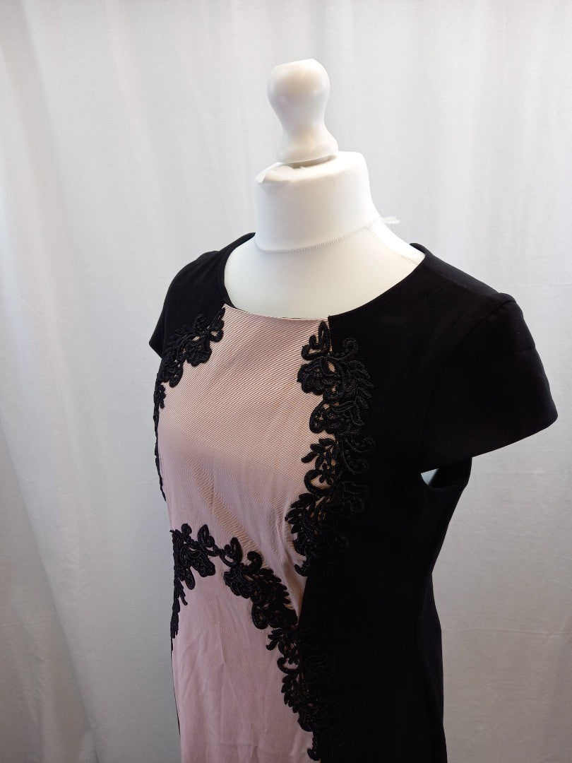 phase eight black and pink dress size 16 lace detail cap sleeves