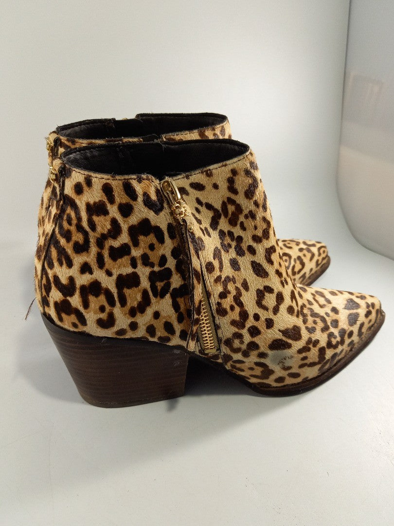 Sam Edelman Leopard Print Ankle Cow Hair Leather Cowboy Boots - UK 6.5