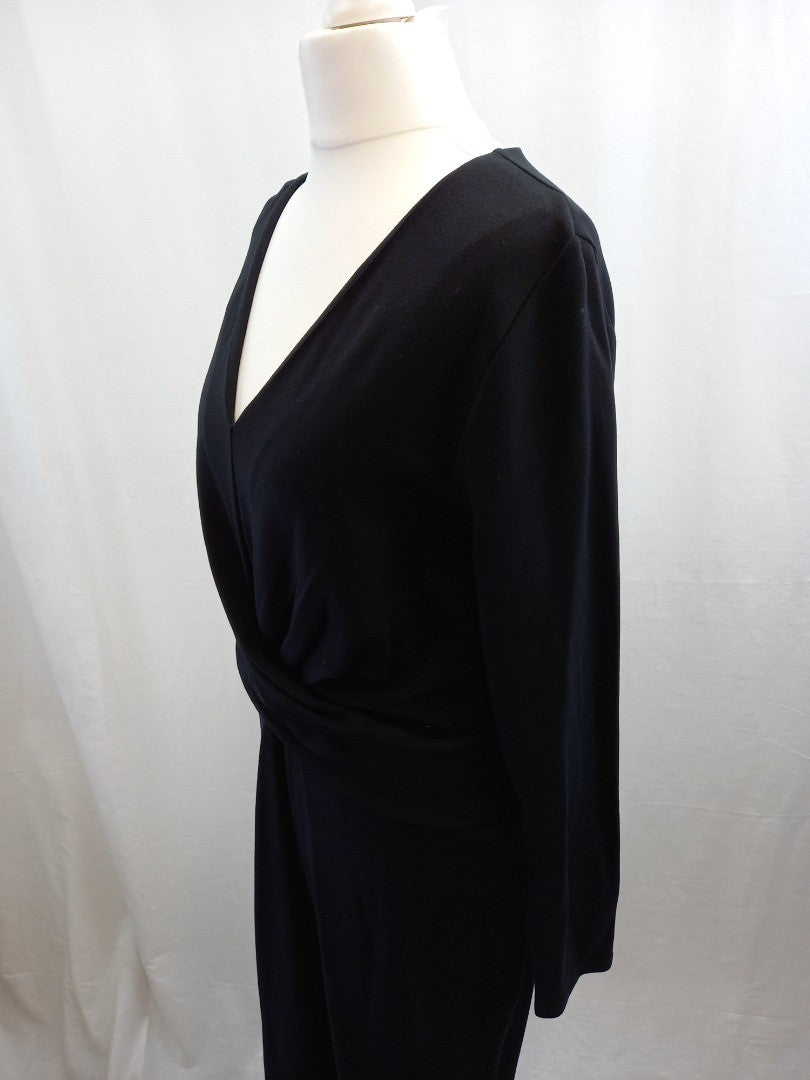 laura ashley dress black size 10 wrap front long sleeves zip back