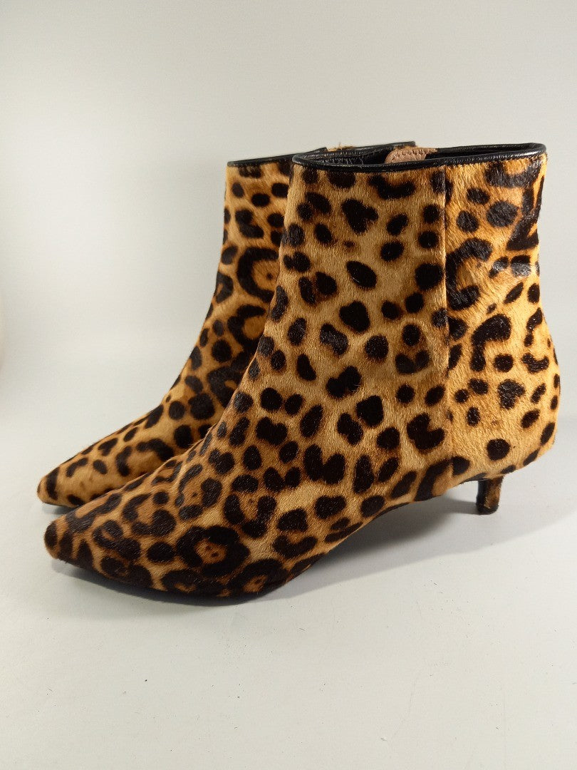 Taryn Rose Leopard Print Cow Hair Leather Kitten Heel Ankle Boots - UK 6.5