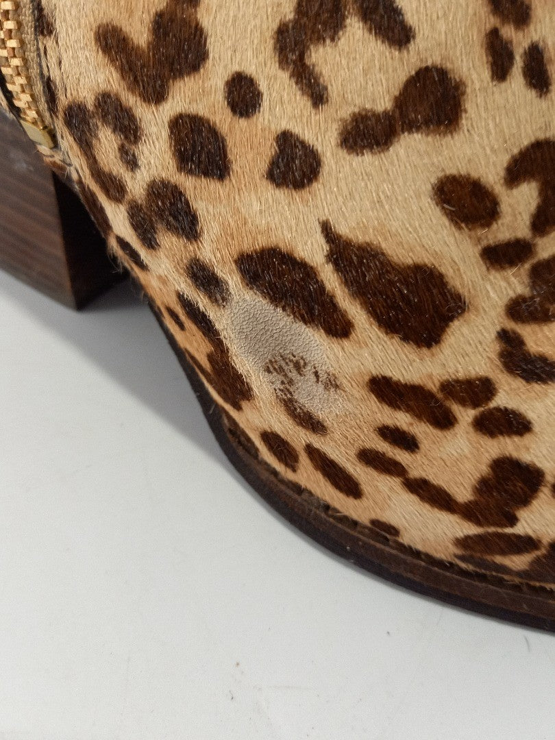 Sam Edelman Leopard Print Ankle Cow Hair Leather Cowboy Boots - UK 6.5