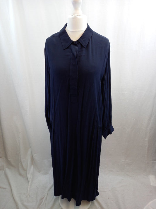 kin dress john lewis size 16 navy blue smock shirt dress long sleeves