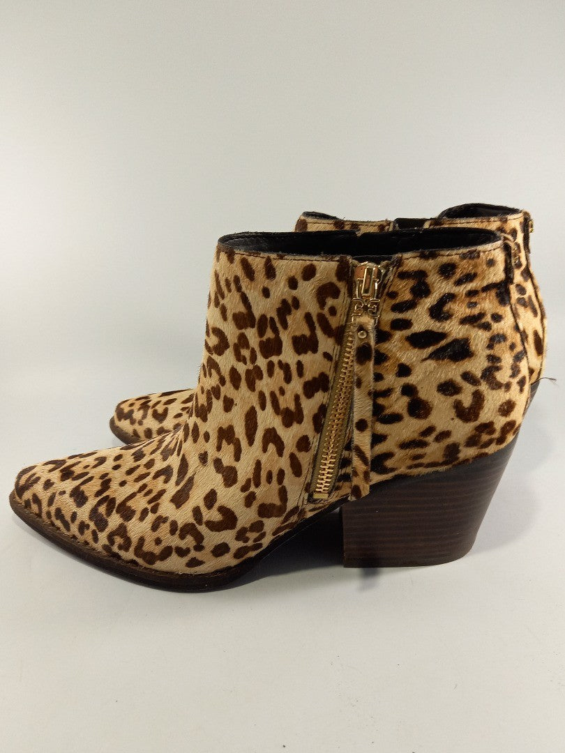 Sam Edelman Leopard Print Ankle Cow Hair Leather Cowboy Boots - UK 6.5