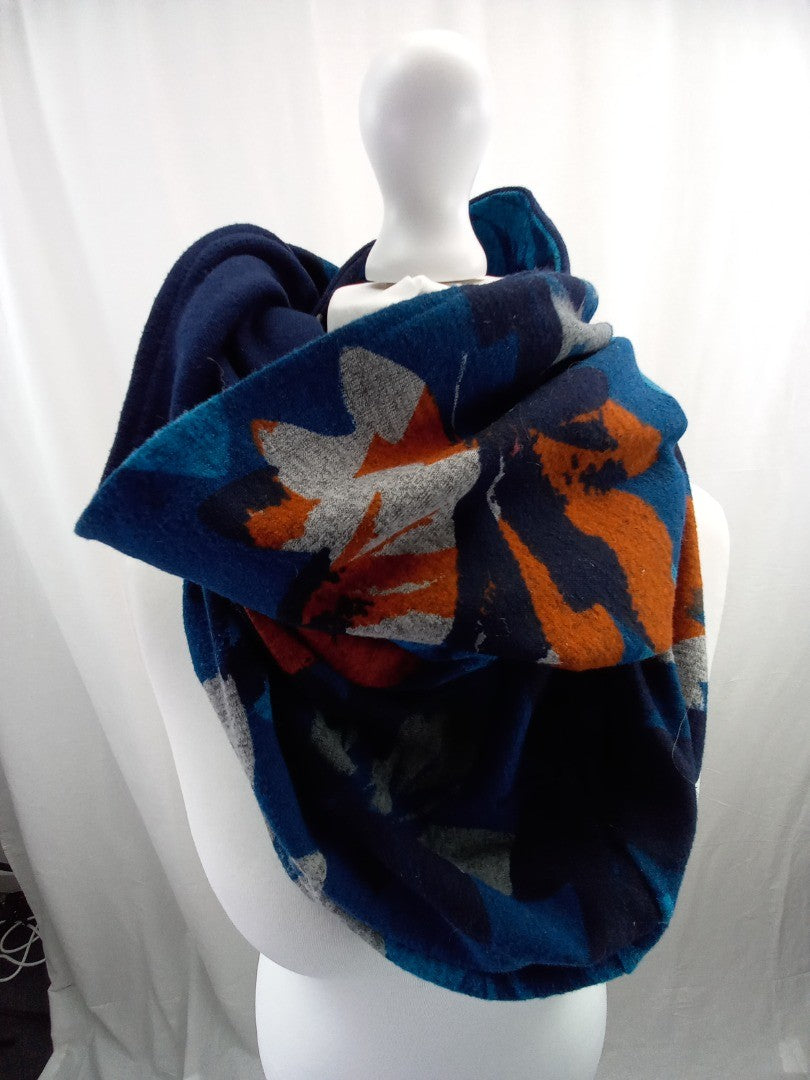 lily and me scarf snood wrap navy blue grey teal turquoise leaf pattern scarf