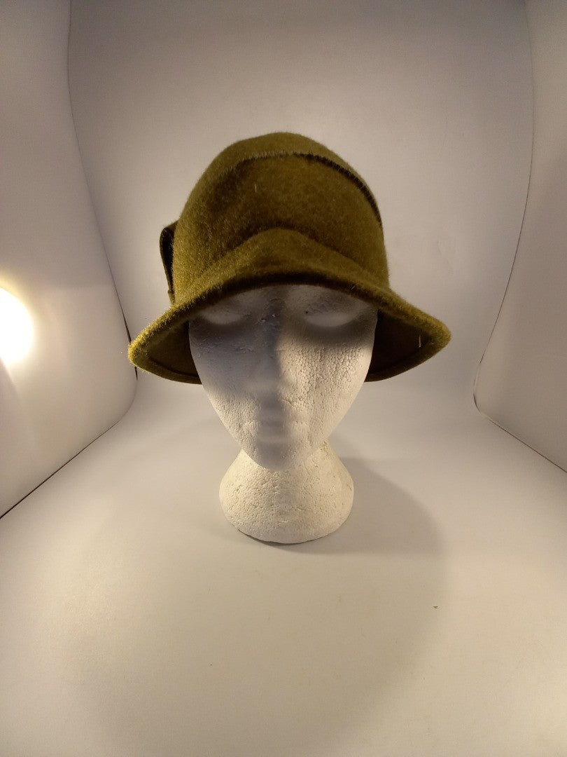 nordstrom hat green wool with bow on side cloche style