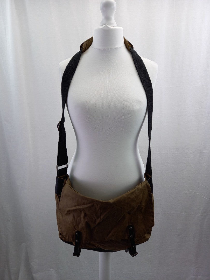 ally capellino cross body bag olive green canvas and leather brown fabric strap