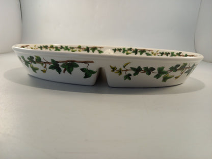 portmerion holly and ivy fire & ice divided serving dish 2 compartments oval