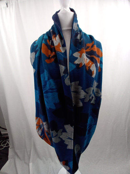 lily and me scarf snood wrap navy blue grey teal turquoise leaf pattern scarf