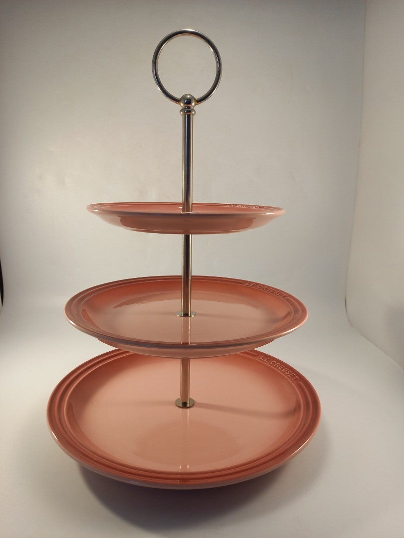 le creuset cakestand pink 3 three tier stand with silver centre