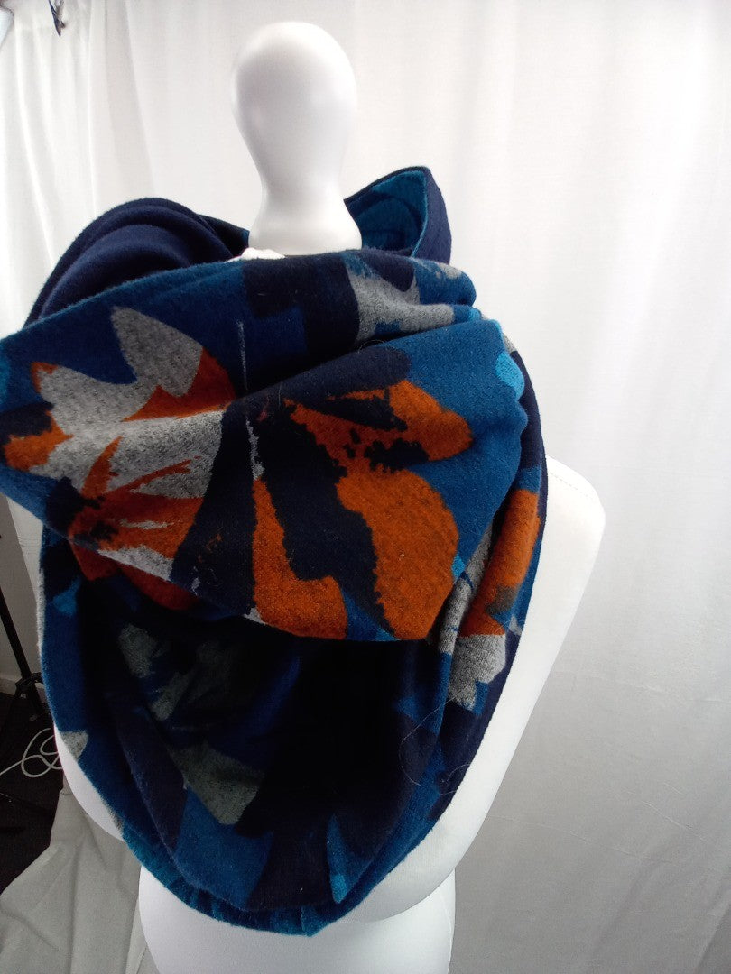 lily and me scarf snood wrap navy blue grey teal turquoise leaf pattern scarf