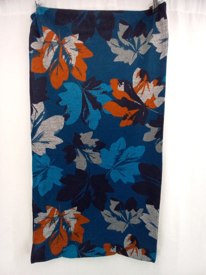 lily and me scarf snood wrap navy blue grey teal turquoise leaf pattern scarf