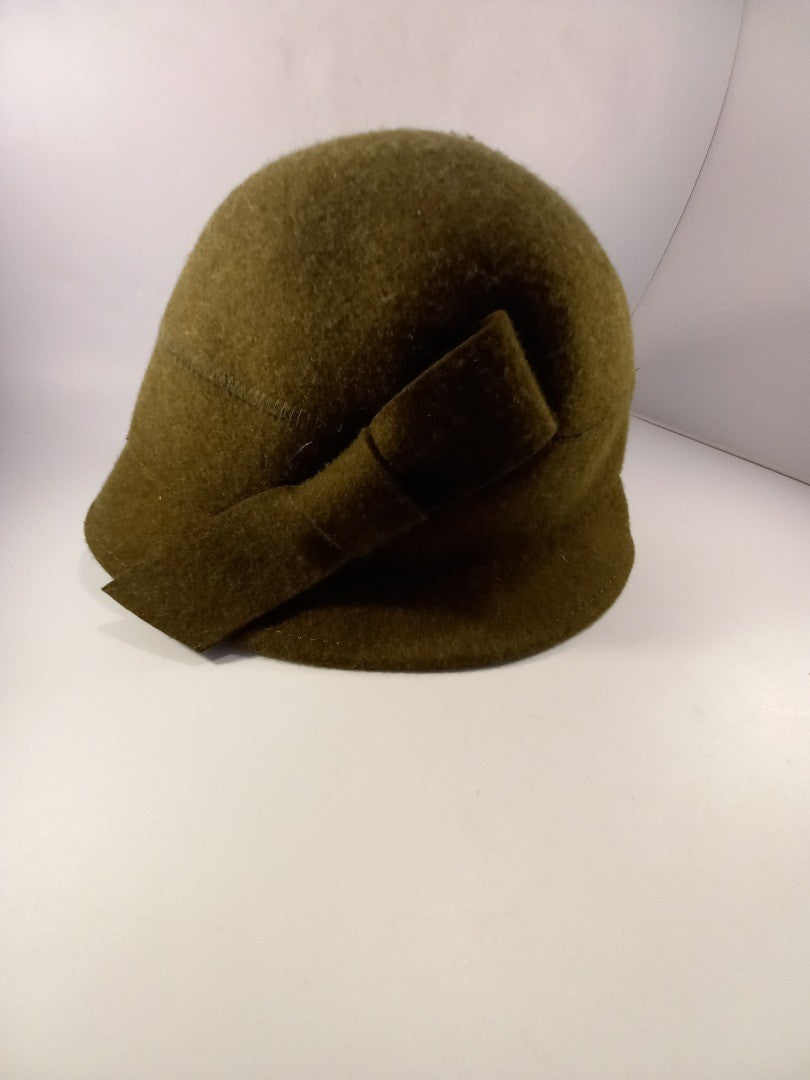 nordstrom hat green wool with bow on side cloche style