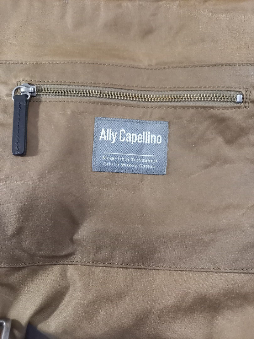 ally capellino cross body bag olive green canvas and leather brown fabric strap