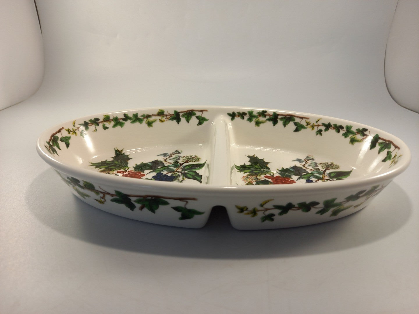 portmerion holly and ivy fire & ice divided serving dish 2 compartments oval