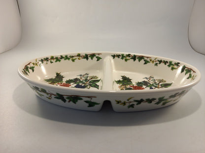 portmerion holly and ivy fire & ice divided serving dish 2 compartments oval