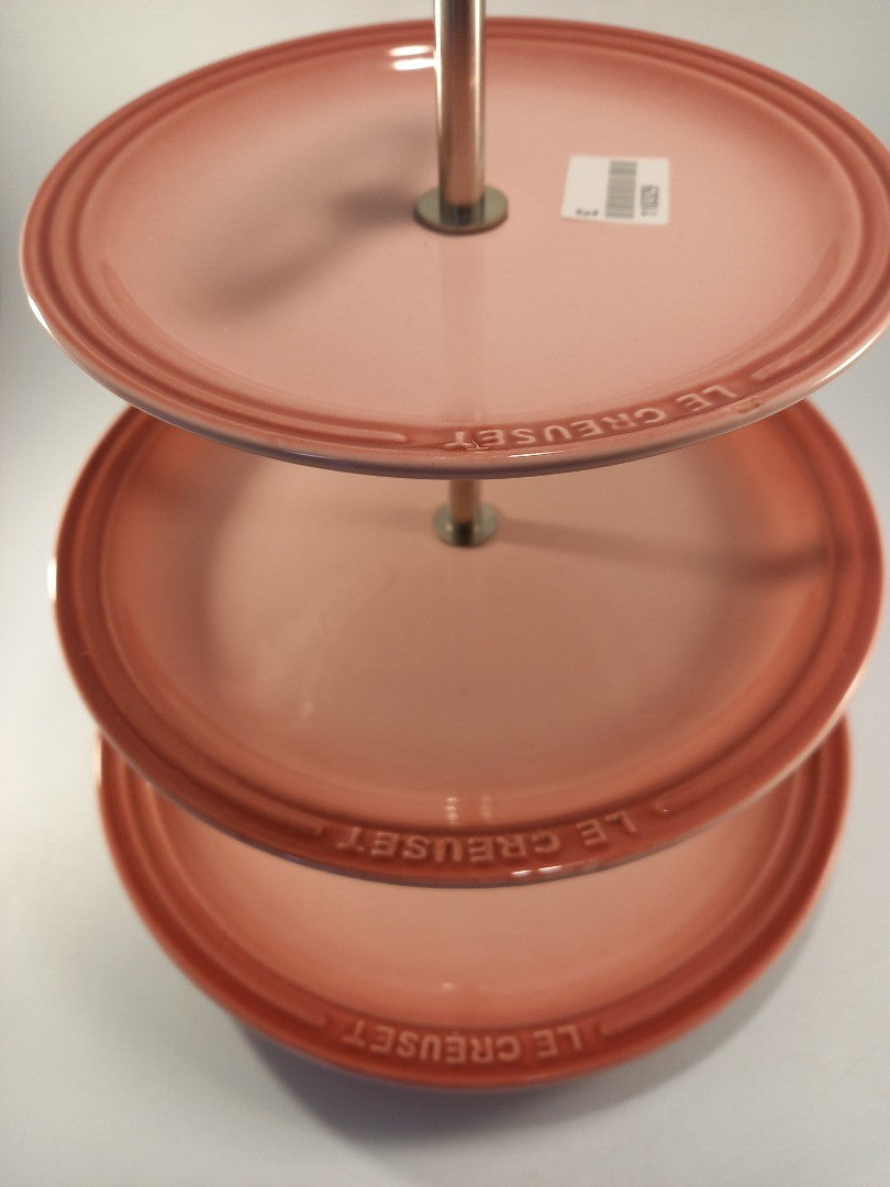 le creuset cakestand pink 3 three tier stand with silver centre