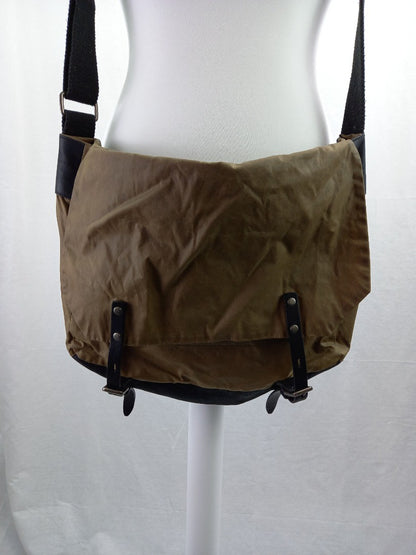 ally capellino cross body bag olive green canvas and leather brown fabric strap