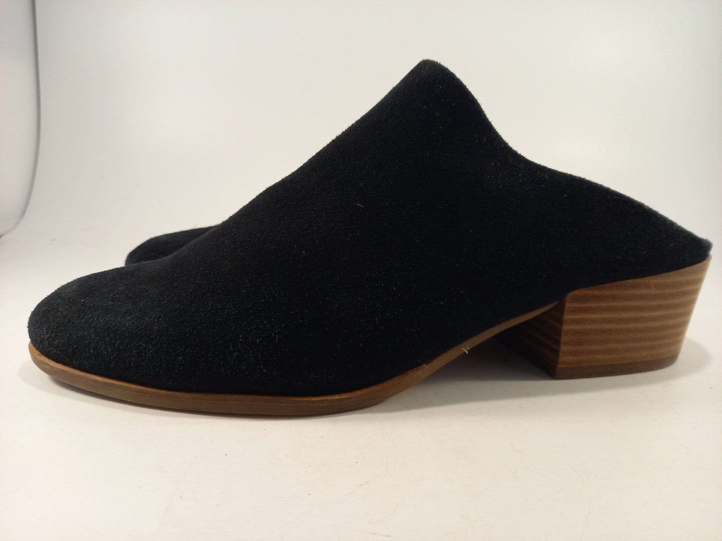 Lucky Brand Black Suede Mules Slip On  Block Heel Size 6 Nearly New