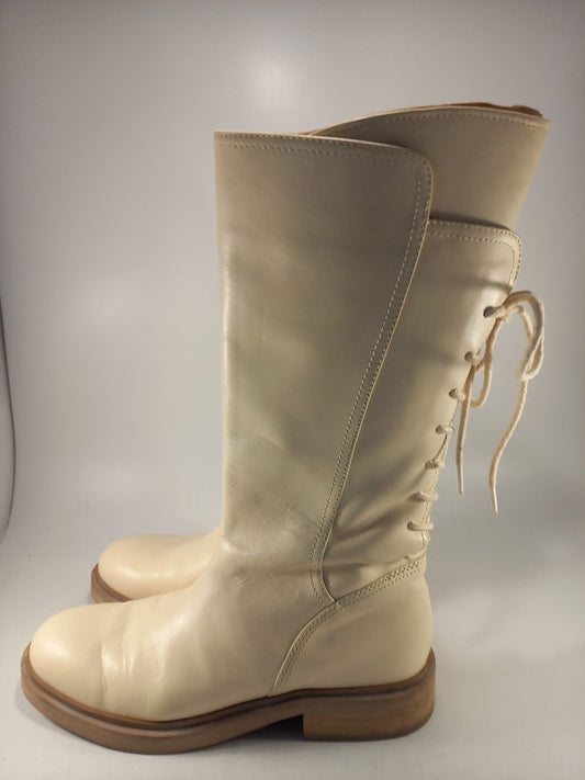 Sam Edelman Cream Leather Knee Boots Zip Up Size 5.5 Nearly New