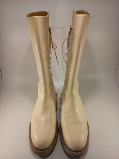 Sam Edelman Cream Leather Knee Boots Zip Up Size 5.5 Nearly New