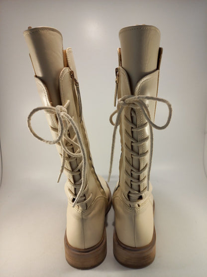 Sam Edelman Cream Leather Knee Boots Zip Up Size 5.5 Nearly New