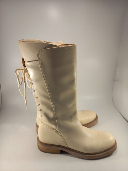 Sam Edelman Cream Leather Knee Boots Zip Up Size 5.5 Nearly New