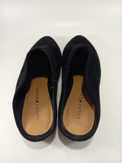 Lucky Brand Black Suede Mules Slip On  Block Heel Size 6 Nearly New