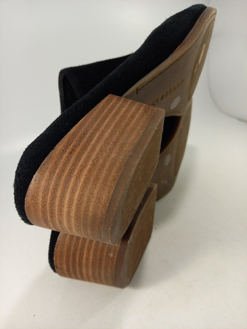 Lucky Brand Black Suede Mules Slip On  Block Heel Size 6 Nearly New