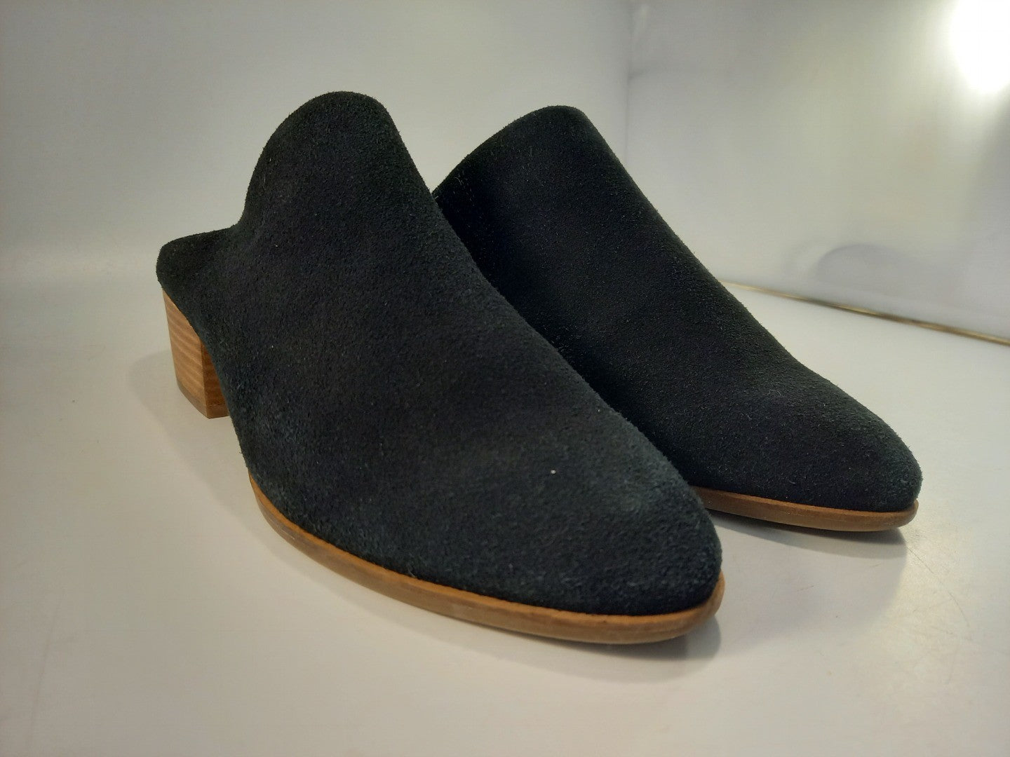 Lucky Brand Black Suede Mules Slip On  Block Heel Size 6 Nearly New