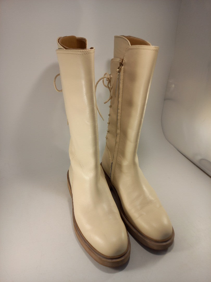 Sam Edelman Cream Leather Knee Boots Zip Up Size 5.5 Nearly New