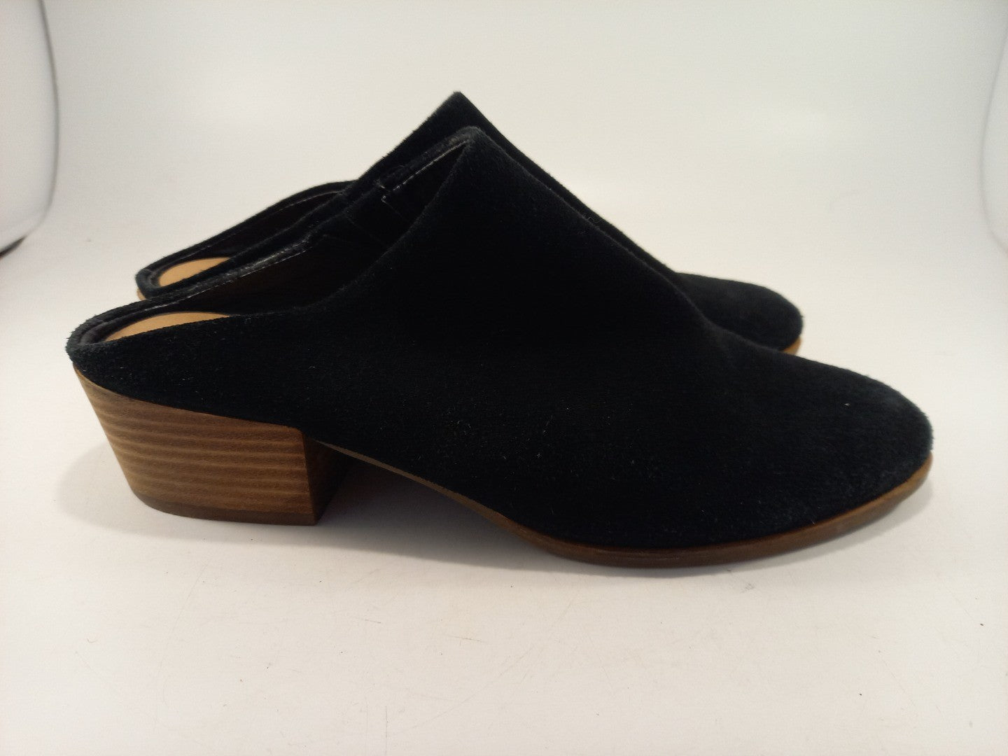 Lucky Brand Black Suede Mules Slip On  Block Heel Size 6 Nearly New