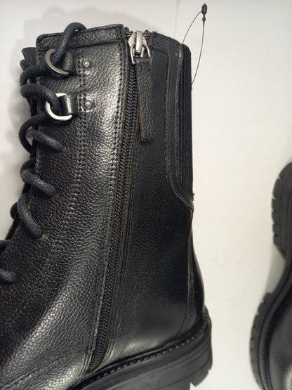 M&S Black leather Ankle Boots Zip up Laces Elasticated Insolia Size 5.5 BNNB