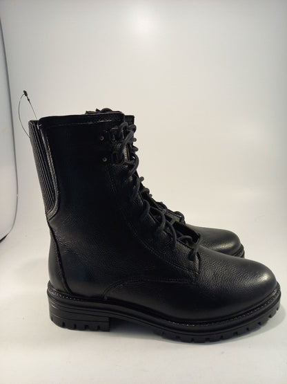 M&S Black leather Ankle Boots Zip up Laces Elasticated Insolia Size 5.5 BNNB