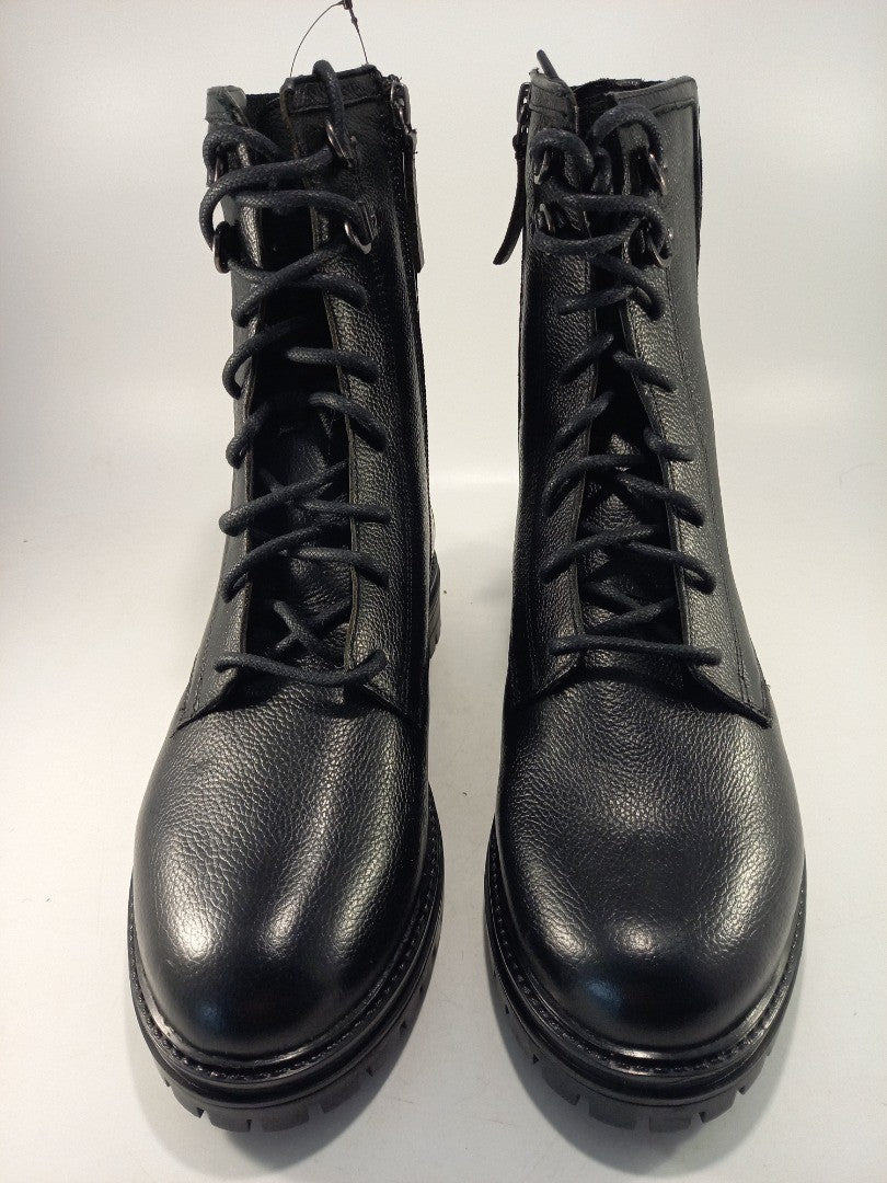 M&S Black leather Ankle Boots Zip up Laces Elasticated Insolia Size 5.5 BNNB