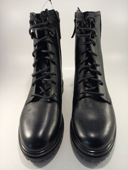 M&S Black leather Ankle Boots Zip up Laces Elasticated Insolia Size 5.5 BNNB