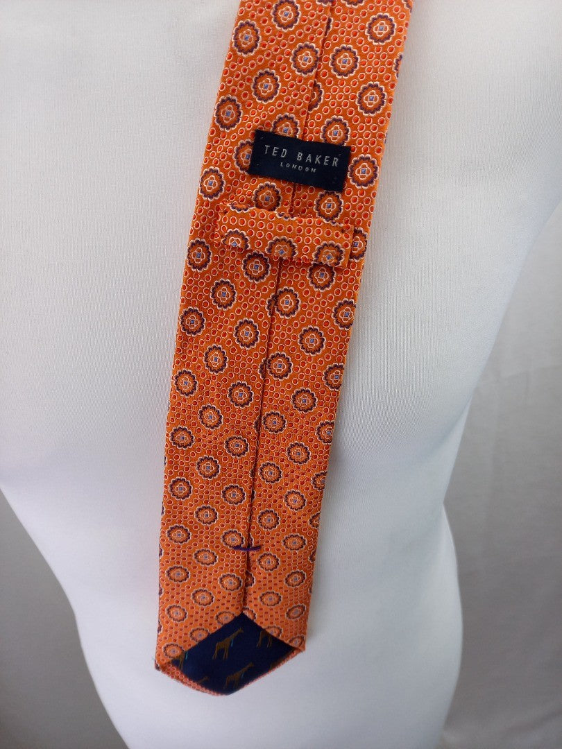 Ted Baker Orange & Navy 100% Silk Tie Excellent Condition