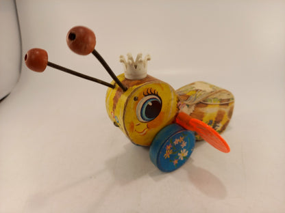 Fisher Price Wooden Queen Buzzy Bee Toy 1960s Vintage Good Condition