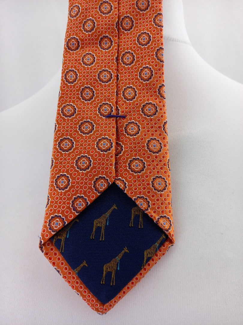 Ted Baker Orange & Navy 100% Silk Tie Excellent Condition