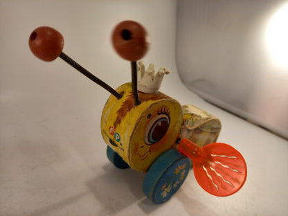 Fisher Price Wooden Queen Buzzy Bee Toy 1960s Vintage Good Condition