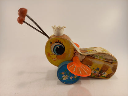 Fisher Price Wooden Queen Buzzy Bee Toy 1960s Vintage Good Condition