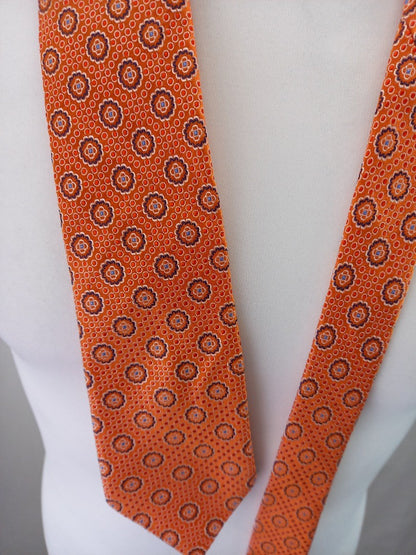 Ted Baker Orange & Navy 100% Silk Tie Excellent Condition