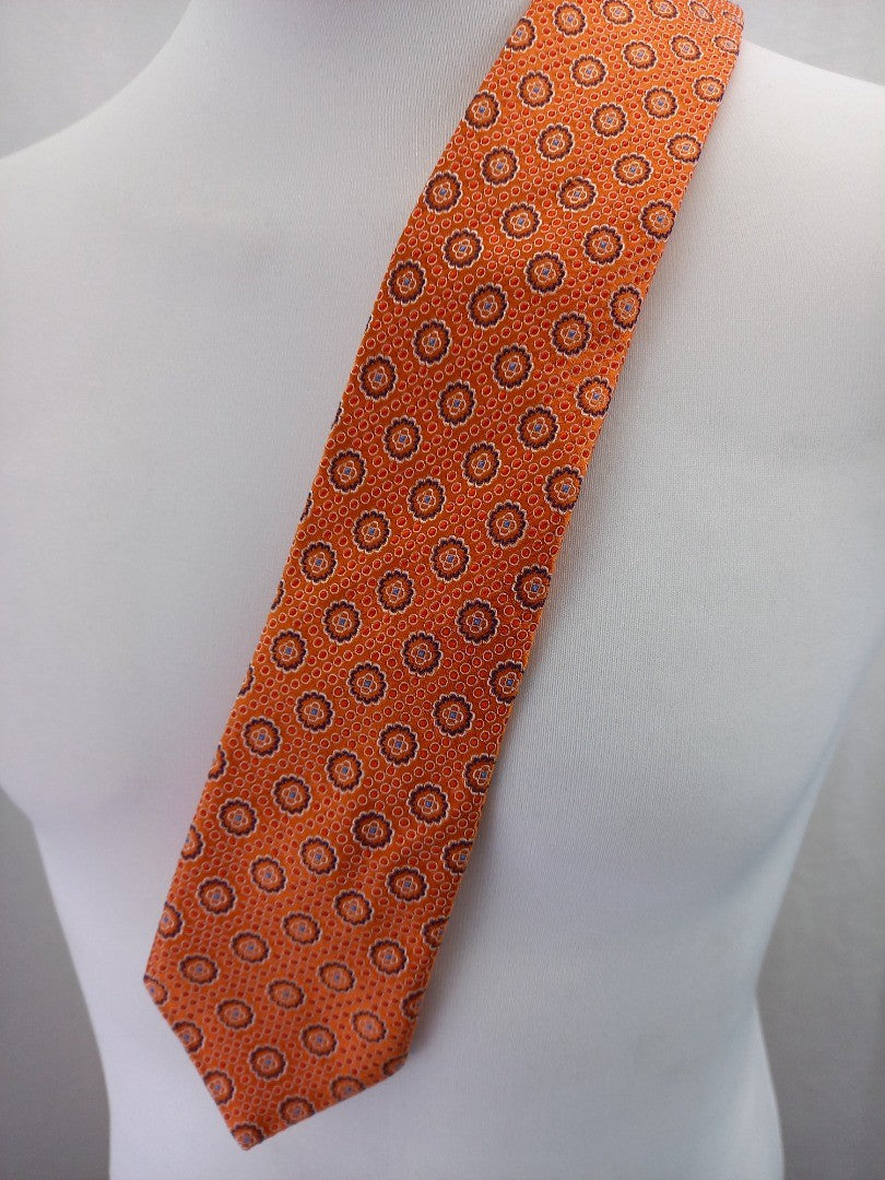 Ted Baker Orange & Navy 100% Silk Tie Excellent Condition