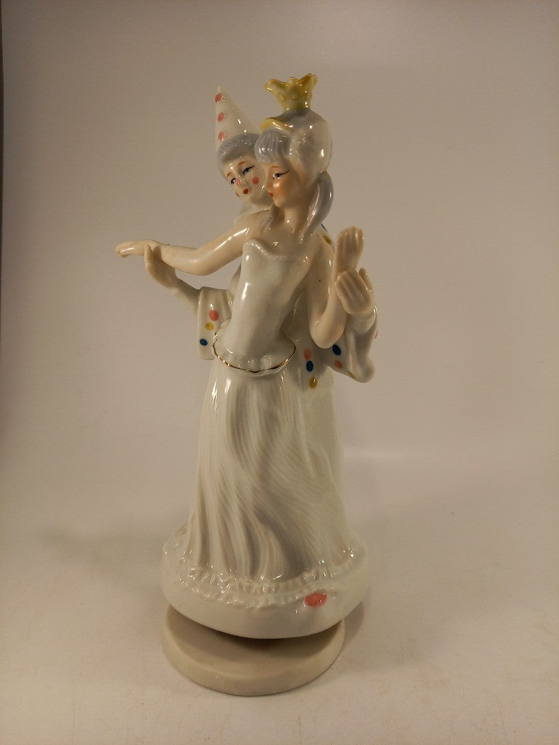 Royal Duncan Porcelain Clown & Princess Dancing Musical Figurine Ex Con