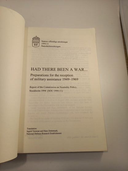 Had There Been a War... Translation of SOU 1994:11 Paperback 1994 Rare VGC