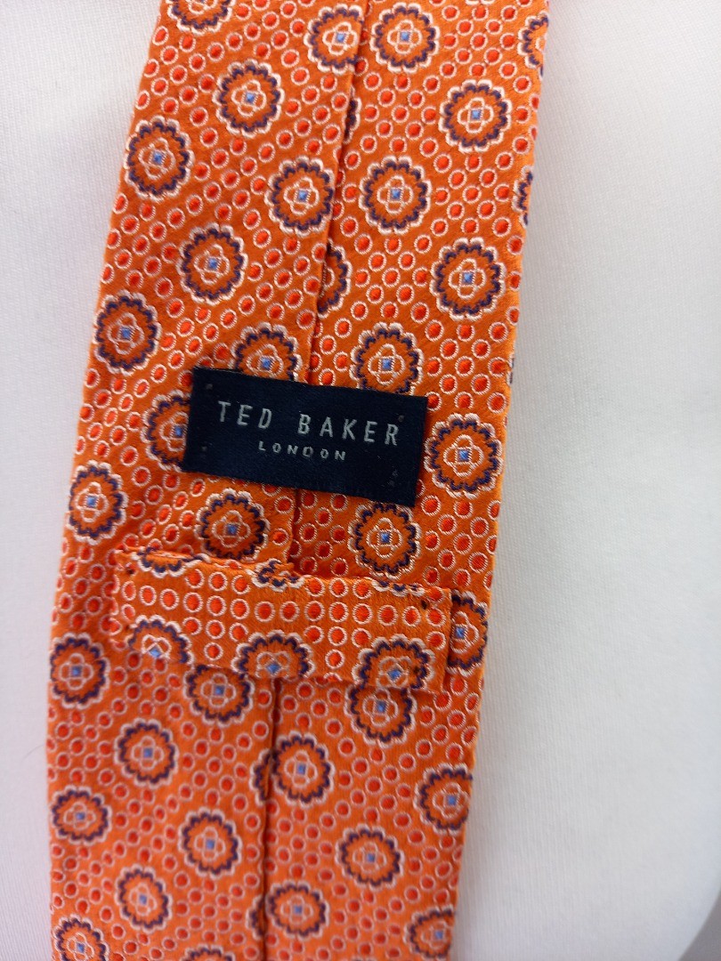 Ted Baker Orange & Navy 100% Silk Tie Excellent Condition